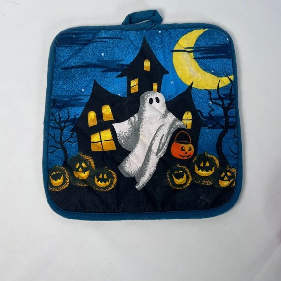 Halloween Themed Potholder Set of 3 Ghost Skeleton Mummy Hot pads Orange Blue - Picture 8 of 10